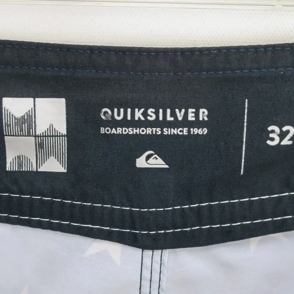 Quiksilver Board Shorts Mens 32 American Flag Swim Trunks Red White Blue